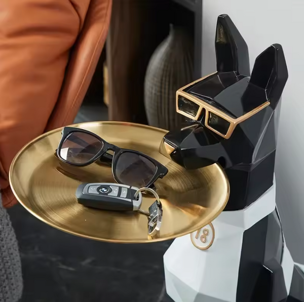 XL Dobermann Dog with Plate Statue