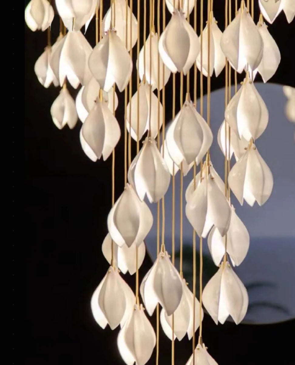 Carl Lighting Ceramic White Magnolia Jade Chandelier