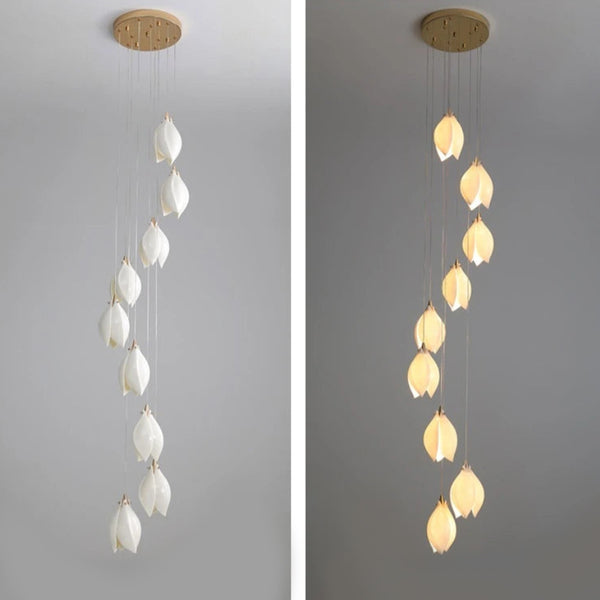 Carl Lighting Ceramic White Magnolia Jade Chandelier