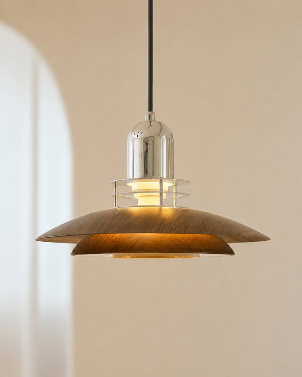 Carl Lighting UFO Walnut Layered Pendant Ceiling Light