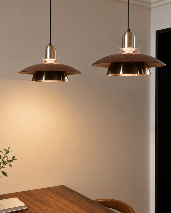 Carl Lighting UFO Walnut Layered Pendant Ceiling Light