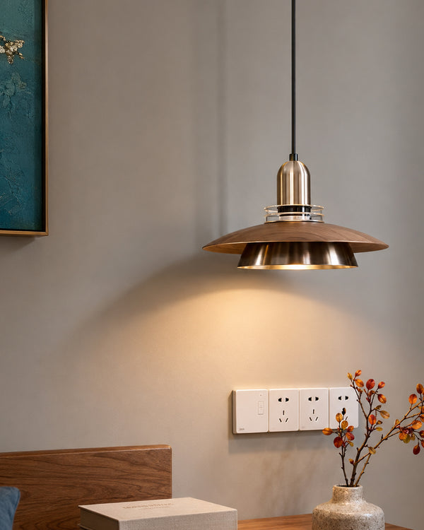 Carl Lighting UFO Walnut Layered Pendant Ceiling Light