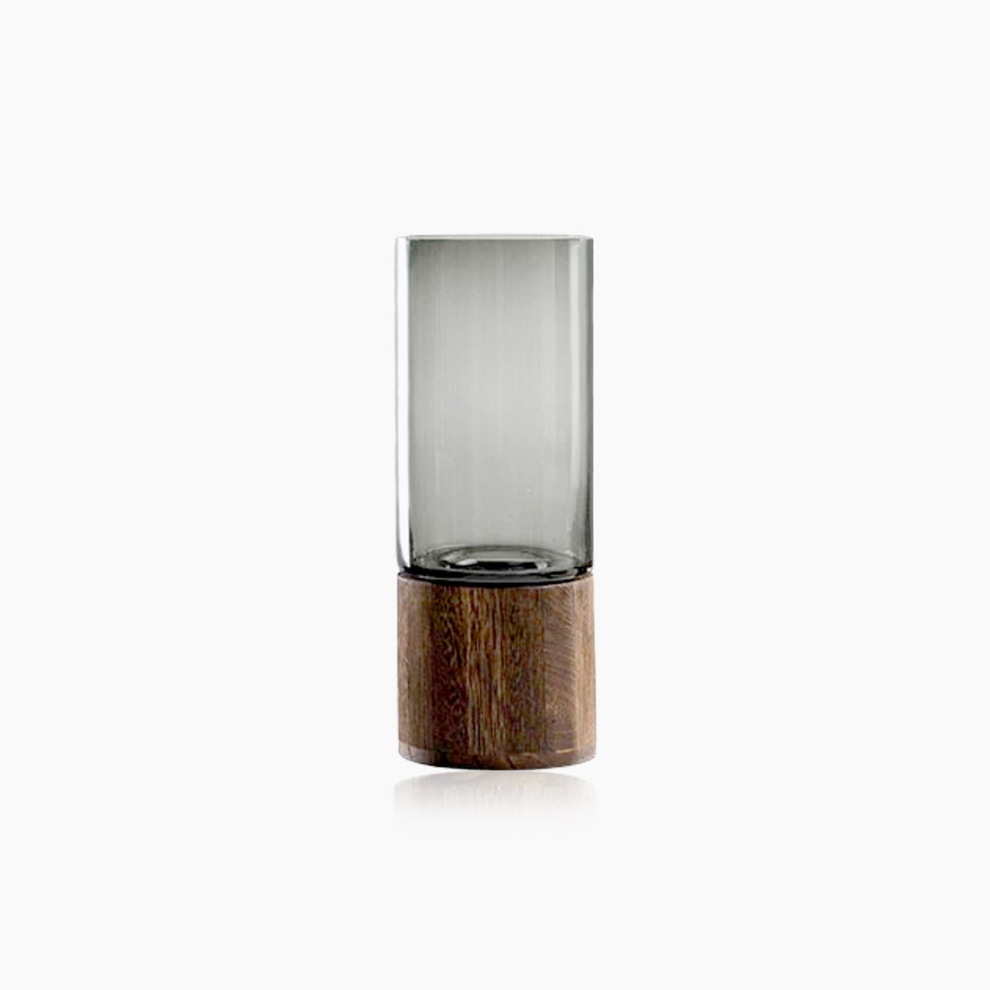 Solid Wood Base Transparent Glass Vase