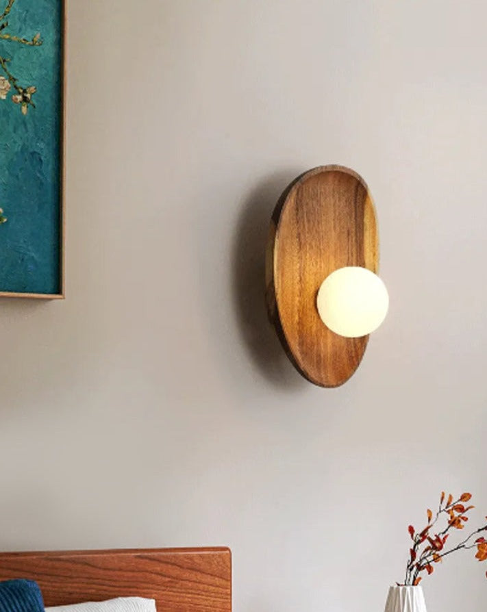 Japanese Style Solid Wooden Plate Wall Fixture Lamp