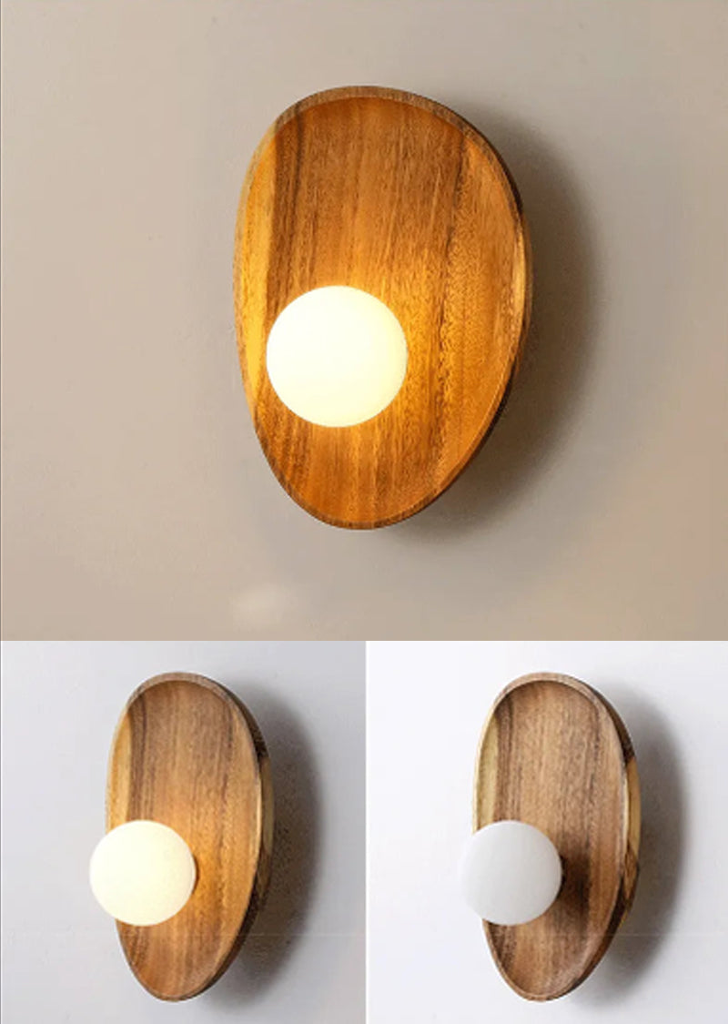 Japanese Style Solid Wooden Plate Wall Fixture Lamp