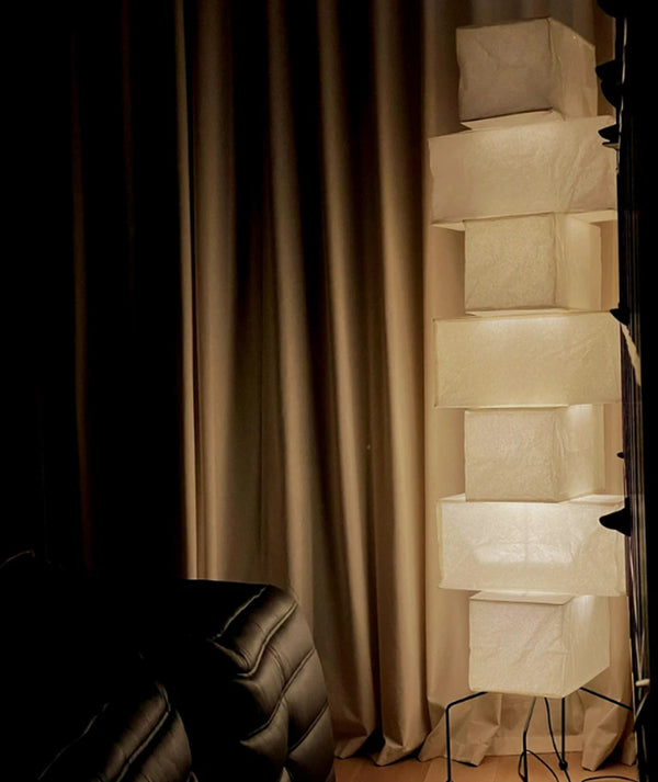 Lampadaire cube en papier de riz de style japonais Wabi-Sabi