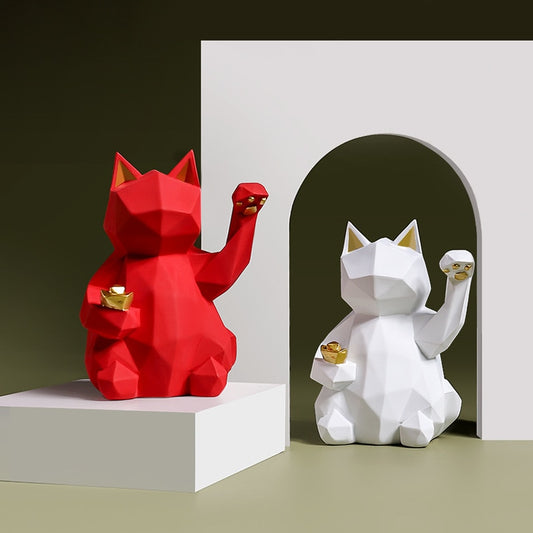 Geometry Japenese Lucky Cat Statue