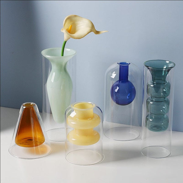 glass hydroponic plant vases Double Glass Hydroponic Plant Vase